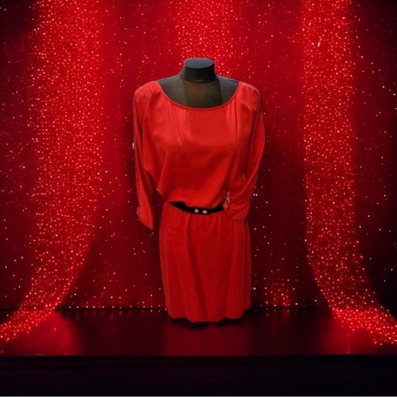 MICHAEL KORS Red Blaze Blouson Waist Dress, 3/4 Sleeve Removable Belt NWT $140 - Picture 15 of 16